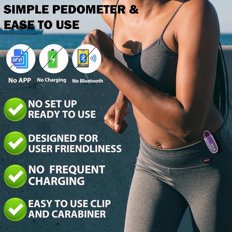 UTrak 3D Pedometer for Walking with Removable Clip and Carabiner Simple Step Counter for Walking Accurate Clip On Step Tracker for Men Women Kids - Image 5